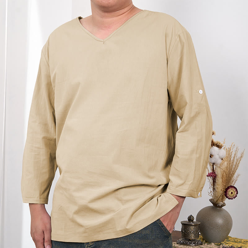 Solid Color Three Quarter Sleeve Men's T-shirt