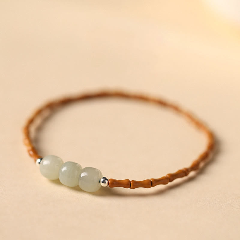 Natural Olive Pit Bamboo Pattern Hetian Jade Beads Luck Bracelet