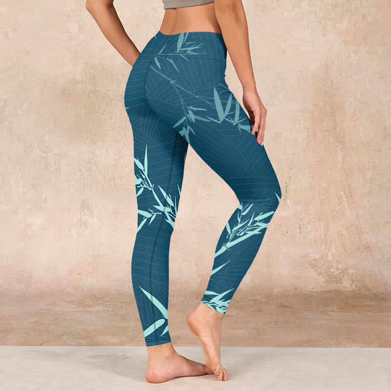 Lush Turquoise Bamboo Panda Pattern Gym Leggings Women's Yoga Pants