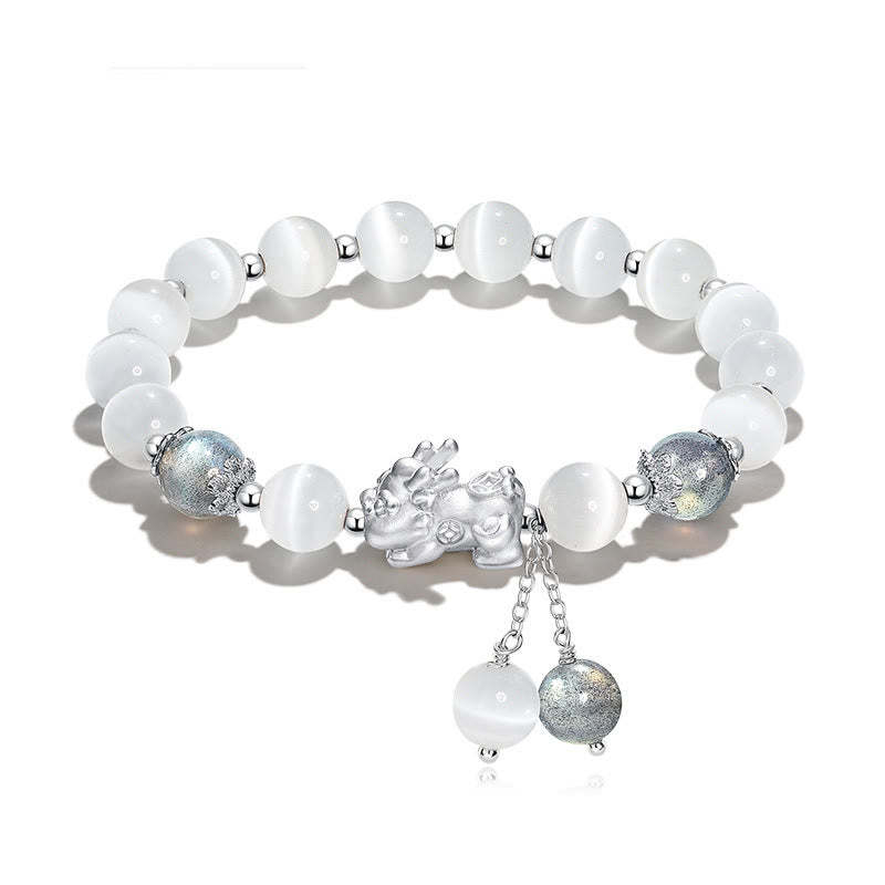 Natural Cat's Eye Moonstone Strawberry Quartz PiXiu Support Bracelet