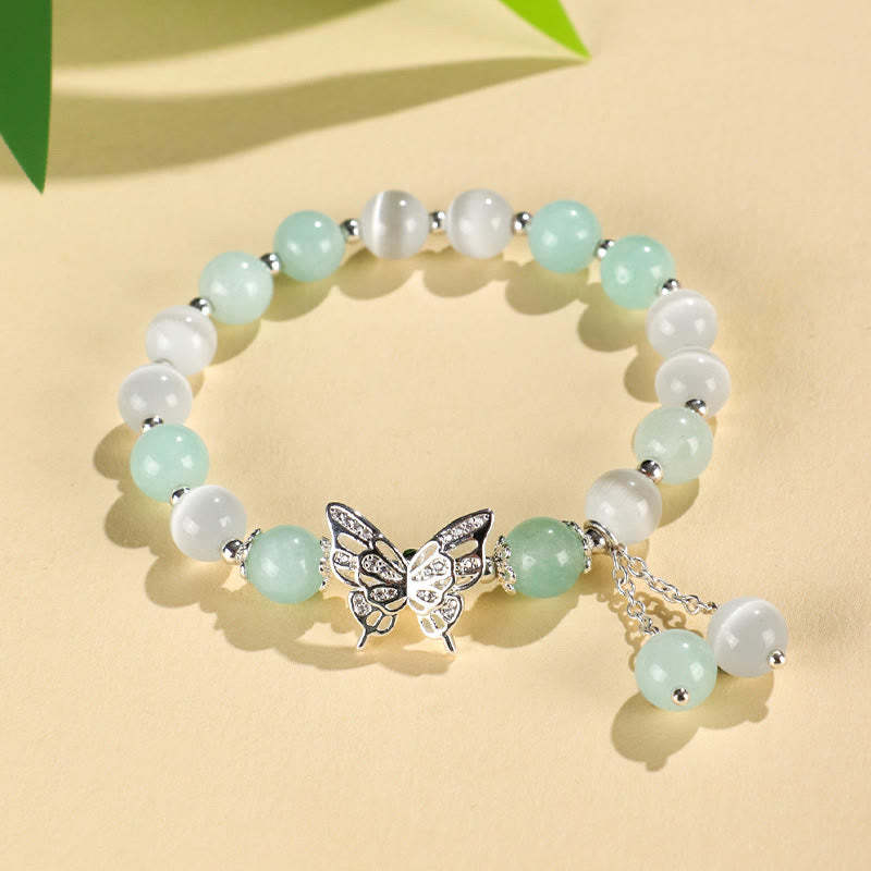 Chrysoberyl Cat's Eye Chalcedony Butterfly Love Bracelet