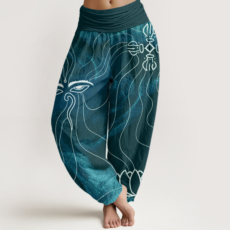 The Eye Of Nepal Vajra Lotus Pattern Women's Elastic Waist Harem Pants