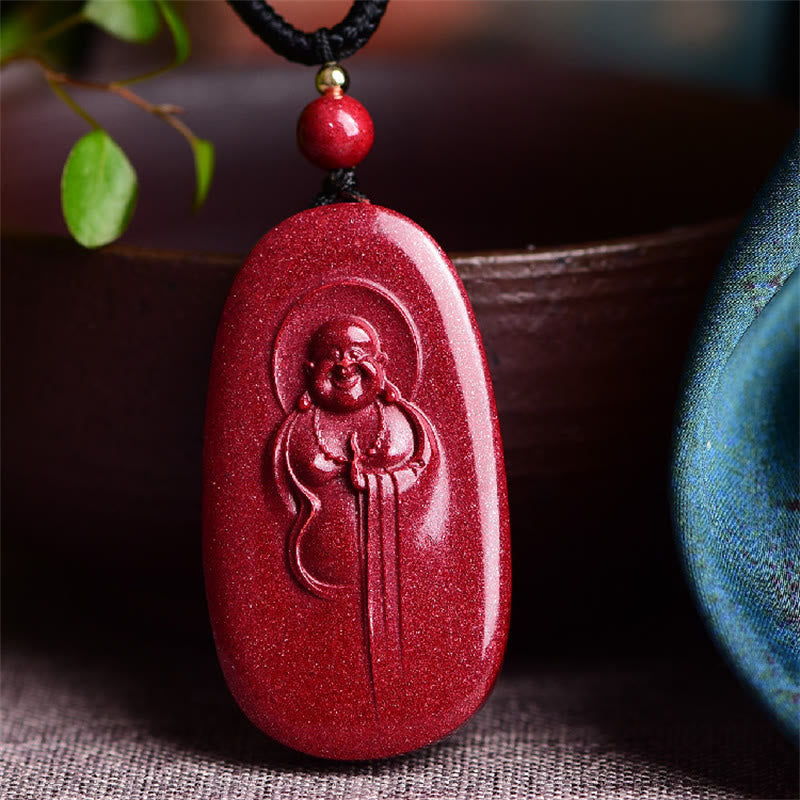 Laughing mystic zen Yin Yang Chinese Zodiac Gourd Natural Cinnabar Blessing Necklace Pendant