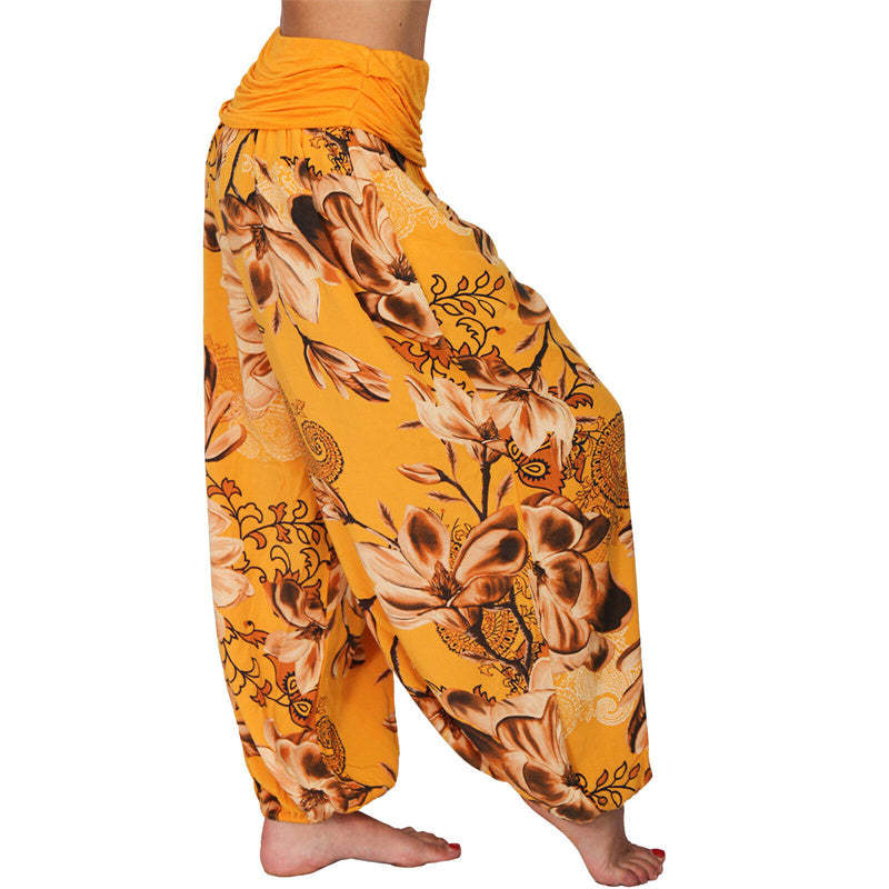 Flower Leaves Pattern Loose Harem Trousers Women's Yoga Pants
