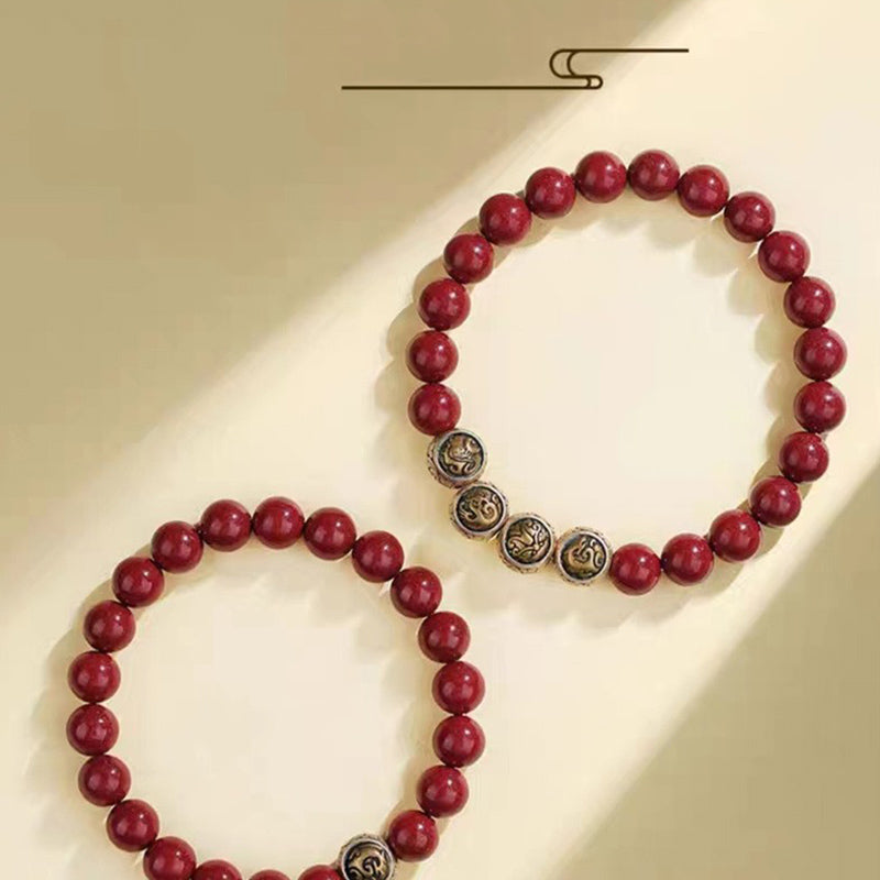 925 Sterling Silver Natural Cinnabar Four Beasts Blessing Bracelet