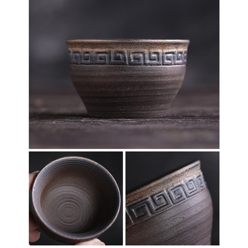 Simple Brown Striped Texture Ceramic Teacup Kung Fu Tea Cup Bowl