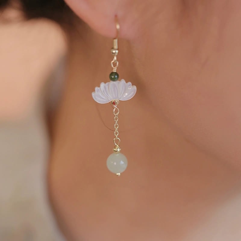 Hetian Jade Lotus Prosperity Earrings
