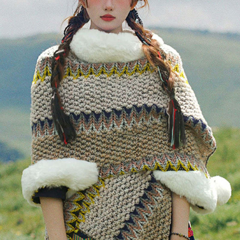Tibetan Multicolored Striped Shawl Winter Cozy Travel Scarf Wrap