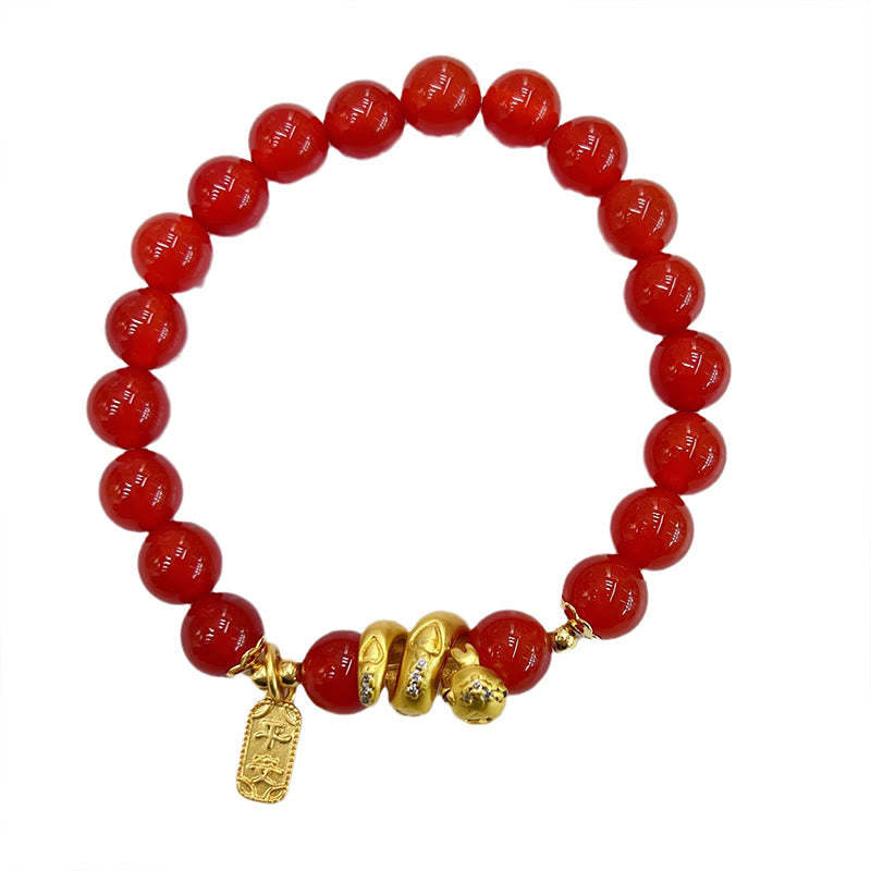 Red Agate Gold Plated Copper Peace And Joy Safe Plate Year of the Snake Confidence Bracelet
