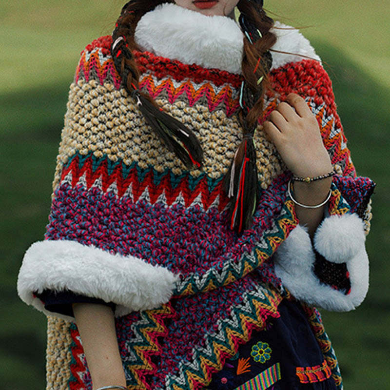 Tibetan Multicolored Striped Shawl Winter Cozy Travel Scarf Wrap