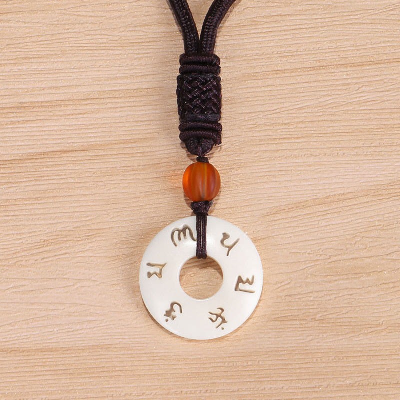 Ivory Fruit Om Mani Padme Hum Engraved Protection Necklace Pendant
