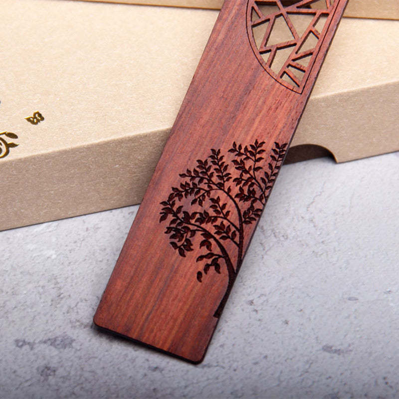 The Tree of Life Ebony Wood Small Leaf Red Sandalwood Bookmarks With Gift Box