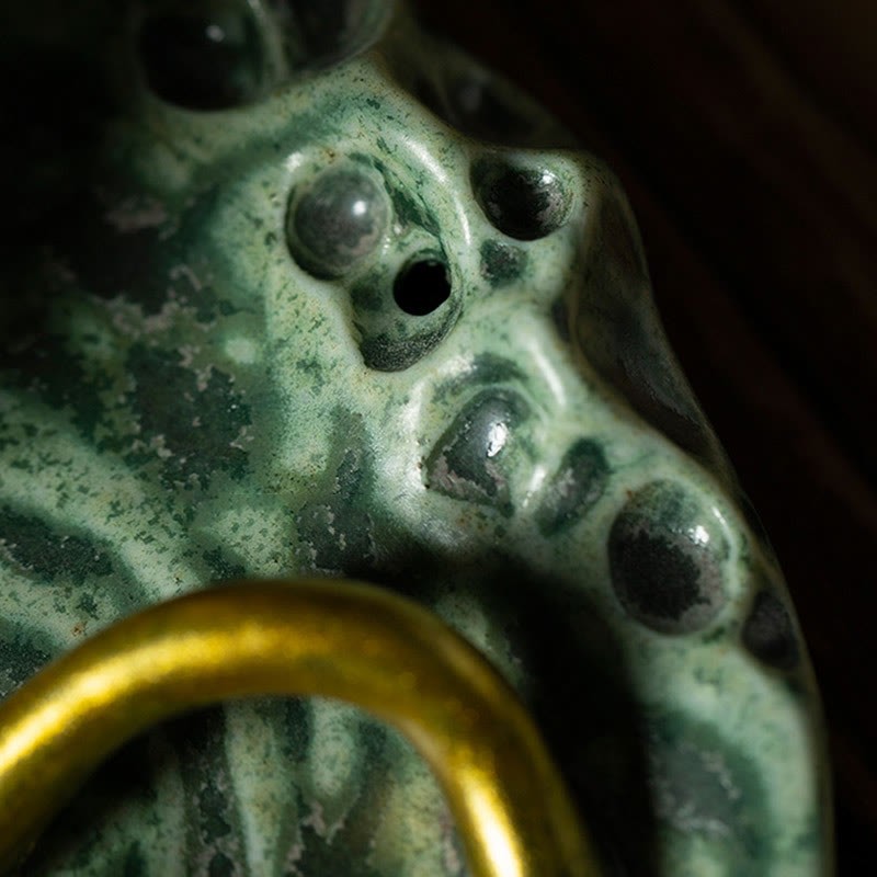 Leaf Meditation Frog Pattern Healing Ceramic Incense Burner Decoration