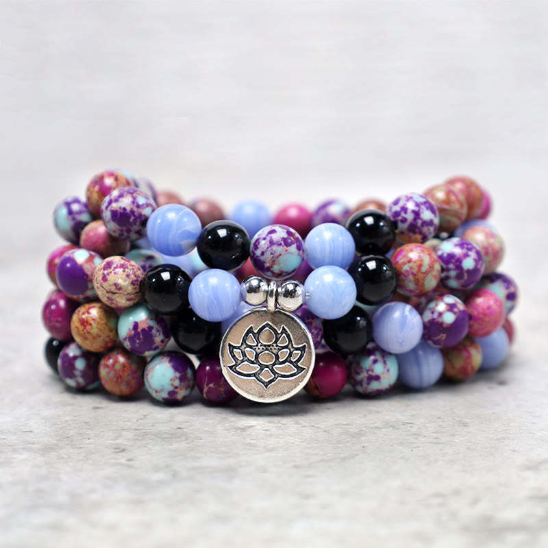 Natural Purple Miano Real Stone Lotus Mala