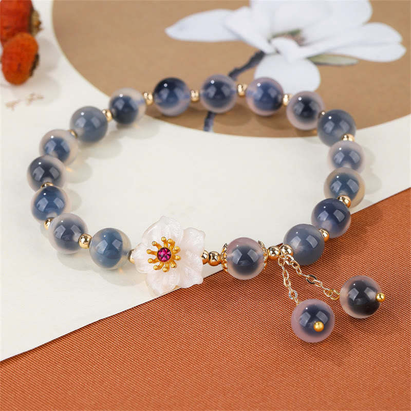 Natural Blue Candy Agate Cherry Blossom Healing Strength Bracelet