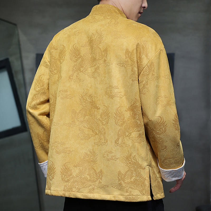 Chinese New Year Kirin Print Frog-button Tang Suit Men's Jacket Shirt With Pockets
