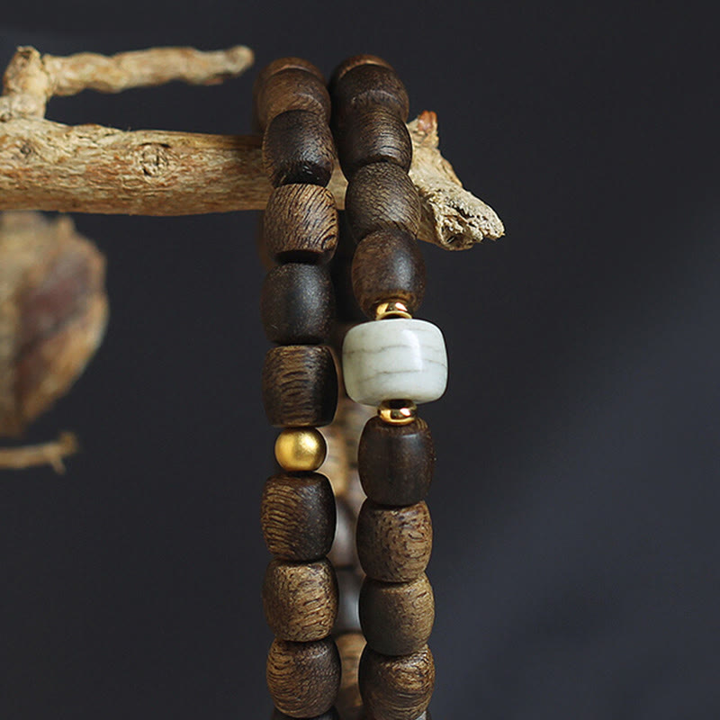 999 Gold Rare Tarakan Agarwood Tibetan Old Spirit Bone Balance Strength Double Wrap Bracelet