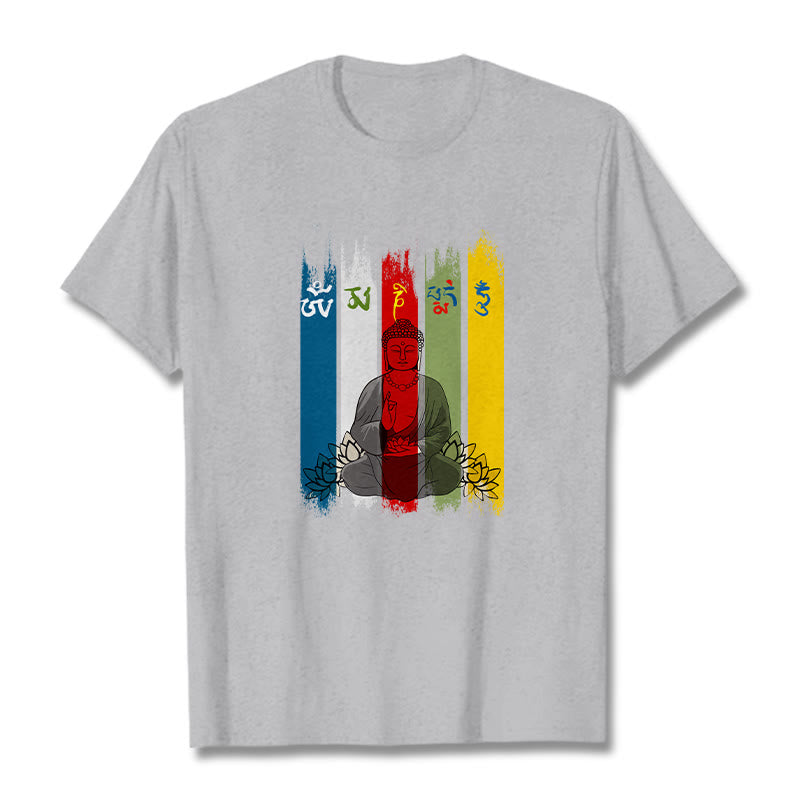 Six True Words 'Om Mani Padme Hum' mystic zen Sitting With Lotus Cotton Tee T-shirt