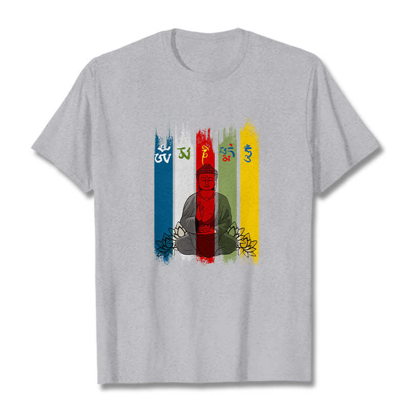 Six True Words 'Om Mani Padme Hum' mystic zen Sitting With Lotus Cotton Tee T-shirt