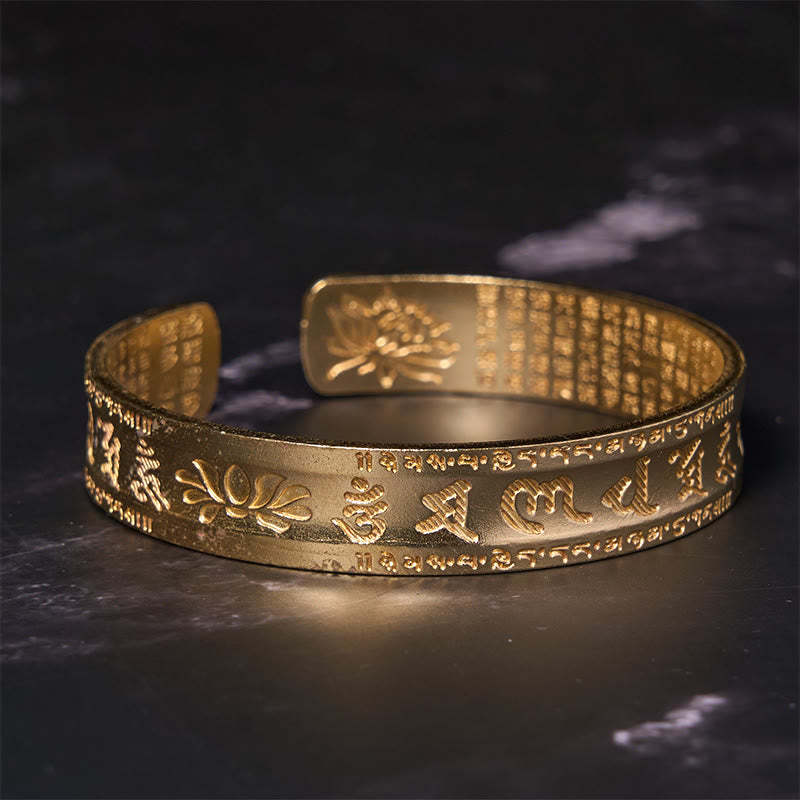 Six True Words 'om Mani Padme Hum' Heart Sutra Lotus Copper Brass Peace Cuff Bracelet Bangle
