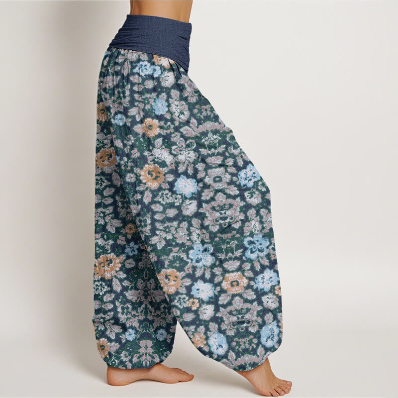 Casual Colorful Hibiscus Plant Pattern Women's Elastic Waist Harem Pants