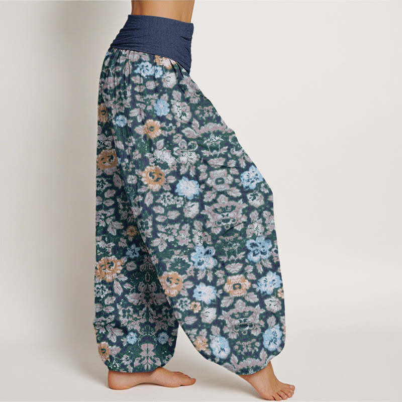 Casual Colorful Hibiscus Plant Pattern Women's Elastic Waist Harem Pants