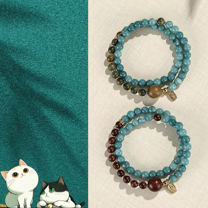 Blue Chalcedony Green Sandalwood Small Leaf Red Sandalwood Double Wrap Emotional Balance Bracelet