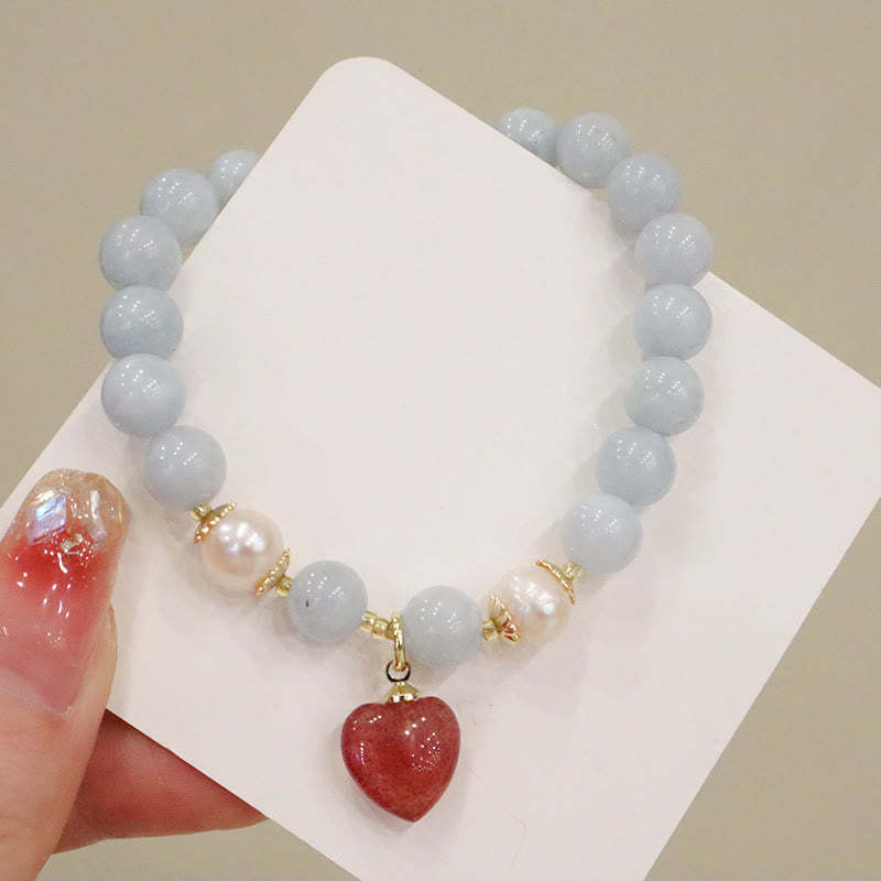 Natural Aquamarine Chalcedony Serenity Rabbit Gourd Cat Charm Bracelet