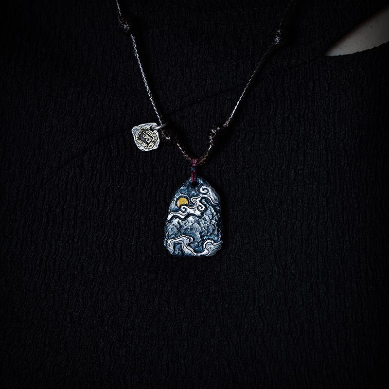 999 Sterling Silver 24k Gold Auspicious Clouds Protection Necklace Pendant