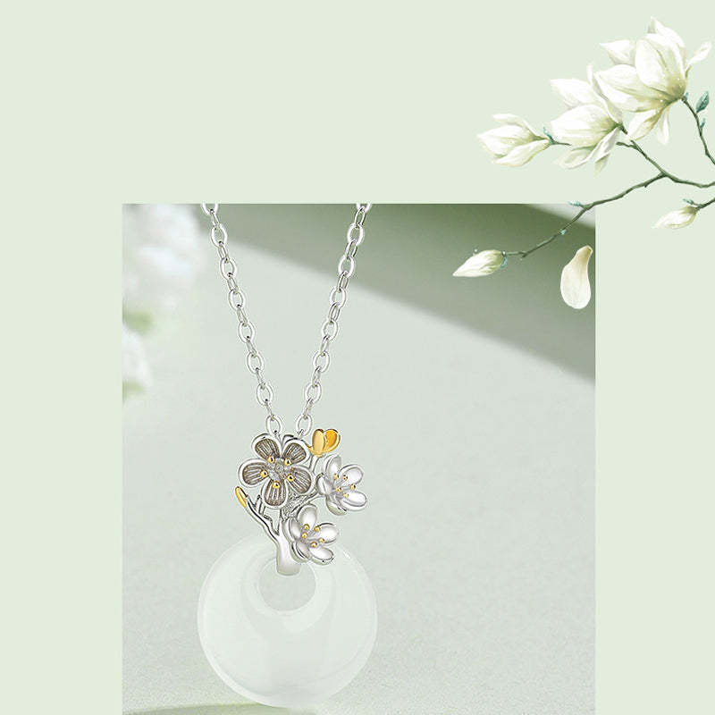 925 Sterling Silver Round Chalcedony Twelve Months Flower Harmony Necklace Pendant