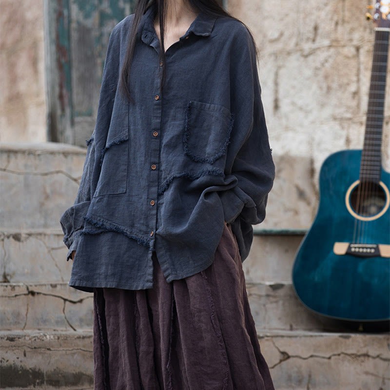 Irregular Splice Ramie Cotton Clothing