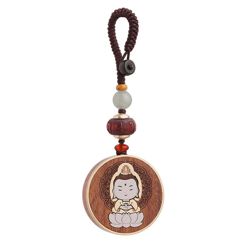 Ebony Wood Rosewood mystic zen Avalokitesvara Om Mani Padme Hum Balance Car Key Chain Decoration