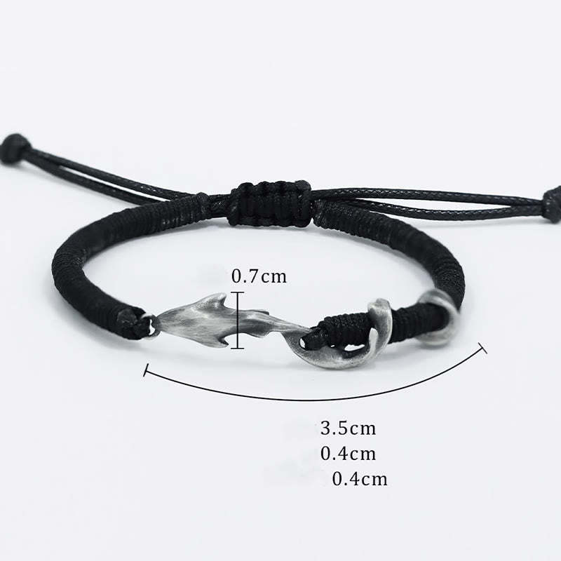 999 Sterling Silver Shark Black Wax Rope Protection Bracelet
