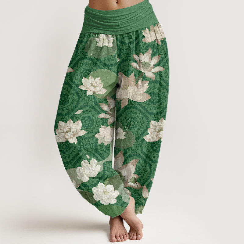 Lotus Leaf Pattern Women's Elastic Waist Harem Pants
