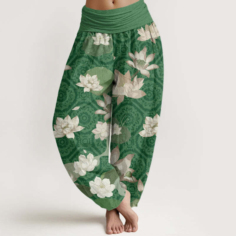 Lotus Leaf Pattern Women's Elastic Waist Harem Pants