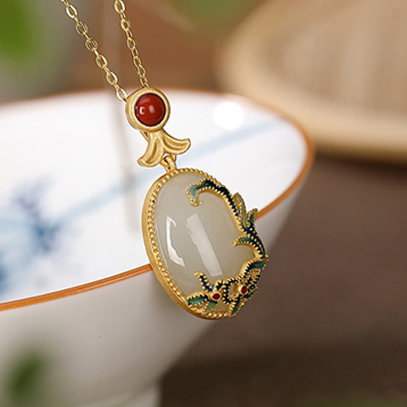 925 Sterling Silver Plated Gold Hetian Jade Vine Luck Necklace Pendant Bracelet Ring Earrings