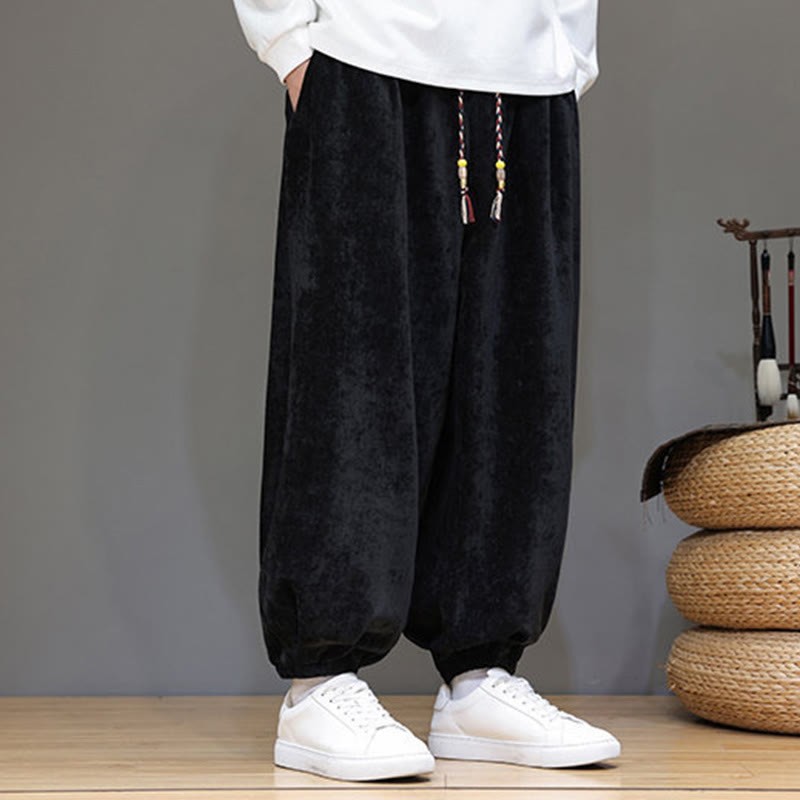 Fall Winter Men's Drawstring Chenille Harem Pants With Pockets