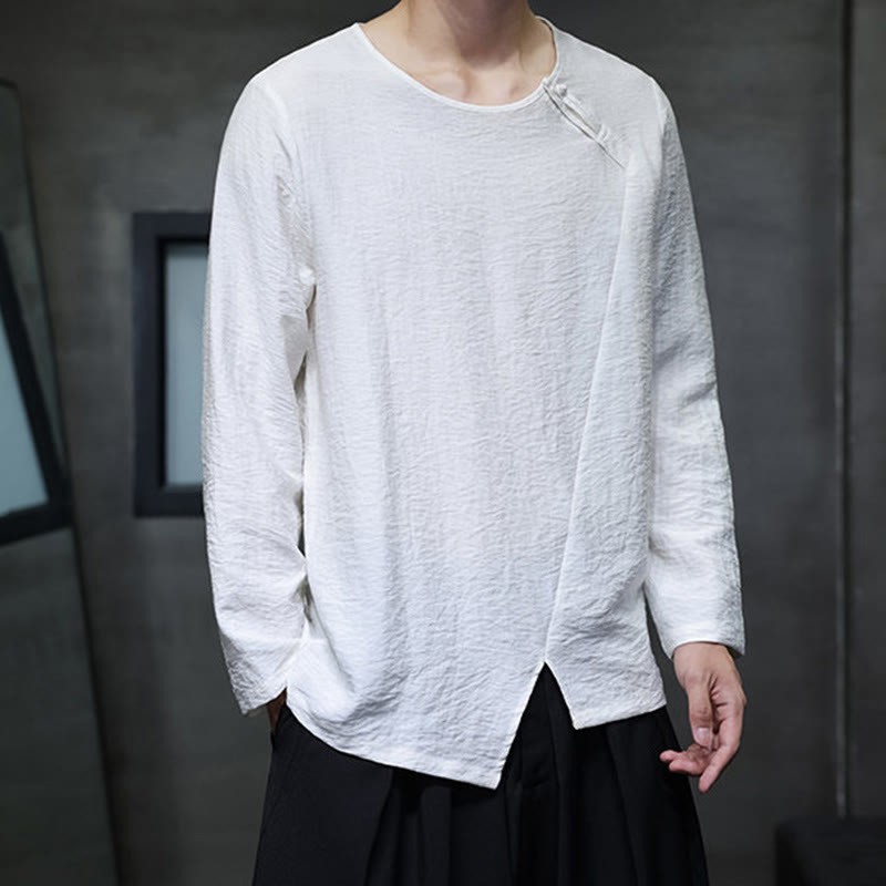 Fall Solid Round Neck Long Sleeve T-Shirt Cotton Men Clothing