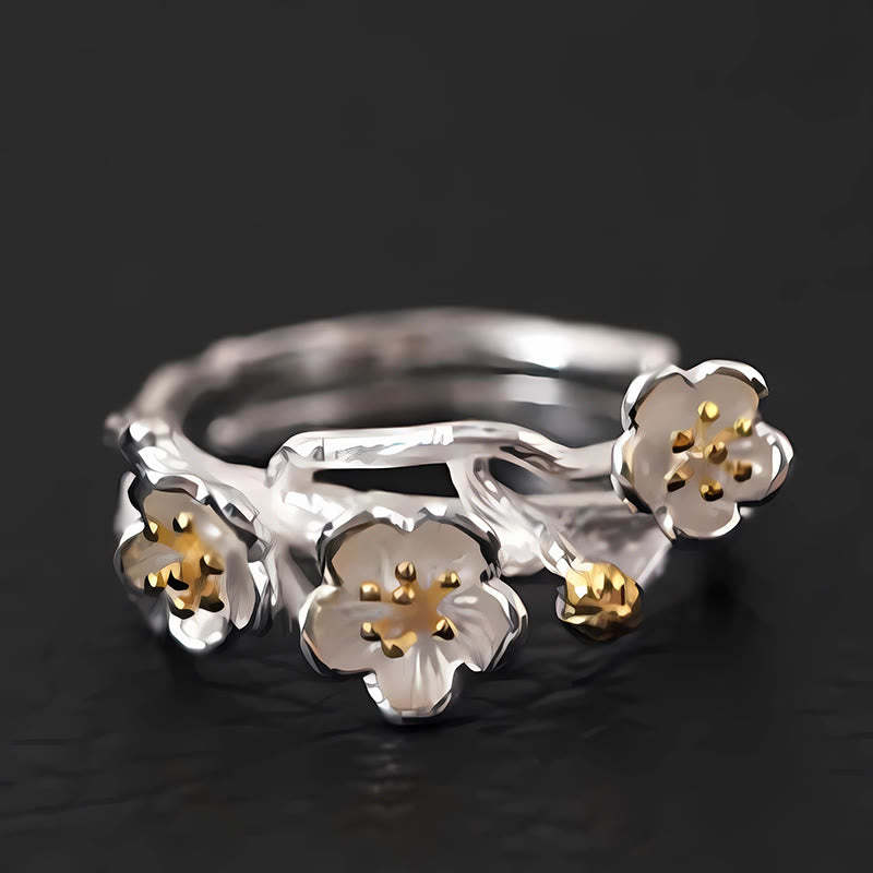 925 Sterling Silver Plum Bossom Calm Ring