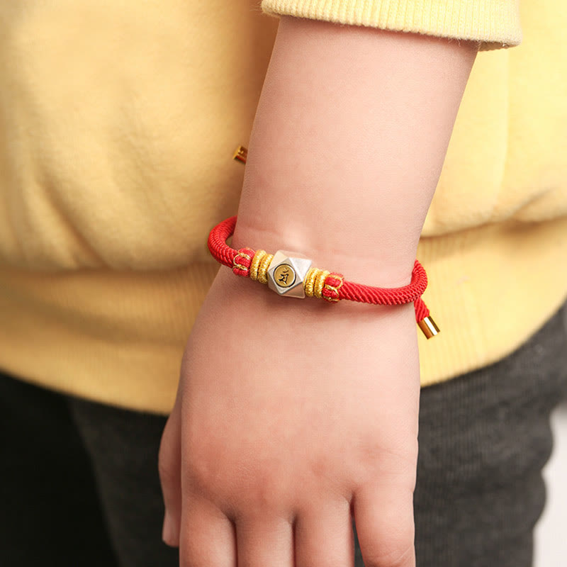 999 Sterling Silver Chinese Zodiac Natal mystic zen Red Rope Luck Strength Handcrafted Kids Bracelet