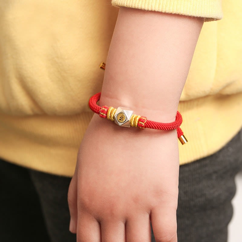 999 Sterling Silver Chinese Zodiac Natal mystic zen Red Rope Luck Strength Handcrafted Kids Bracelet