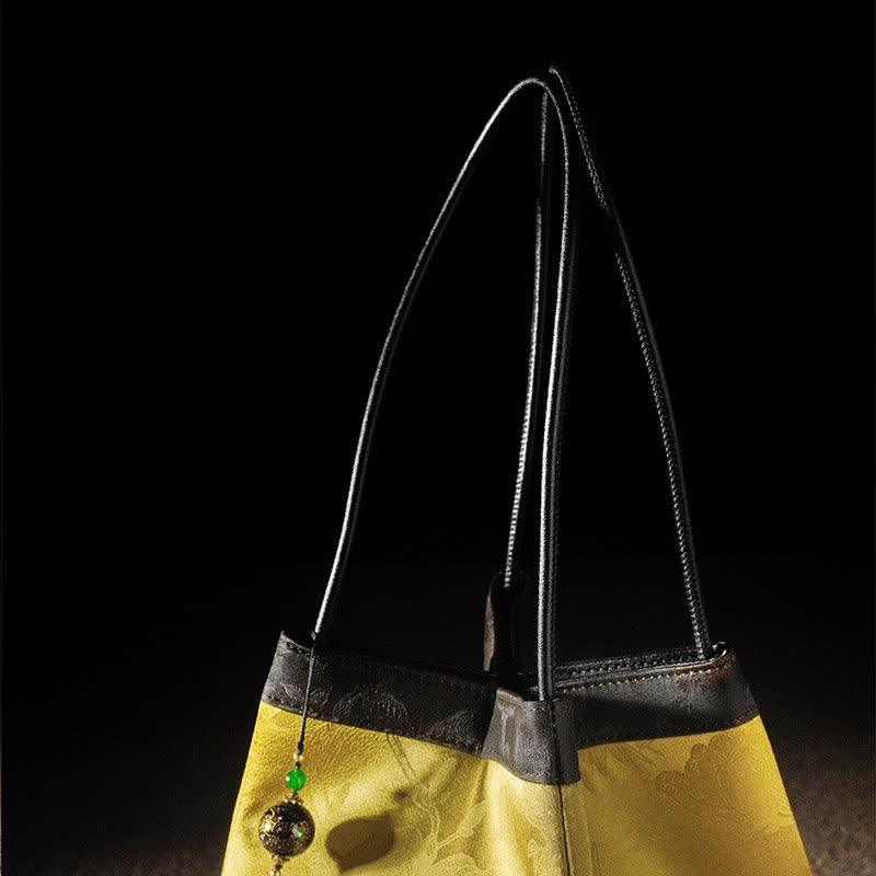 Retro Flower Butterfly Bird Embroidery Bead Tassel Mulberry Silk Jacquard Xiangyunsha Silk Shoulder Bag Hangbags