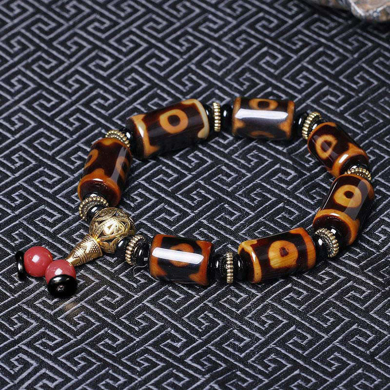 Tibetan Nine-Eye Dzi Bead Fortune Charm Bracelet