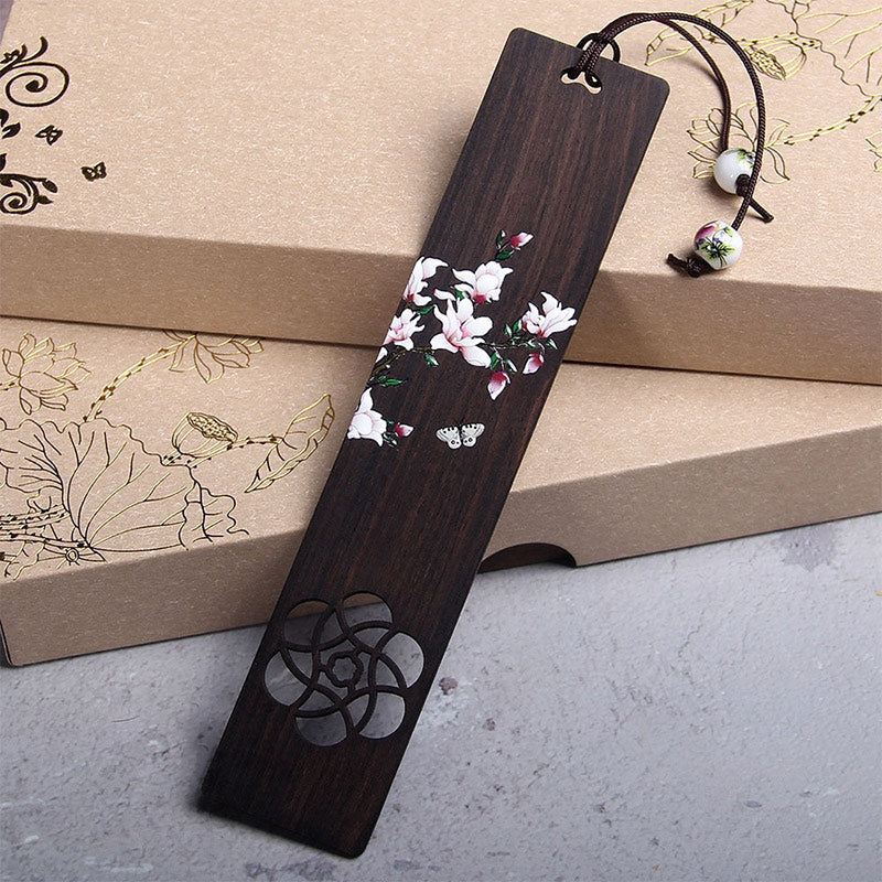 Butterfly Flower Ebony Wood Bookmarks With Gift Box