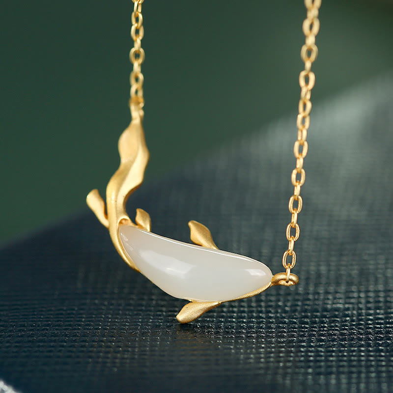 925 Sterling Silver White Jade Dolphin Luck Necklace Pendant