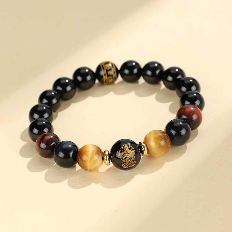Black Onyx Tiger Eye Om Mani Padme Hum Chinese Zodiac Natal mystic zen Support Bracelet
