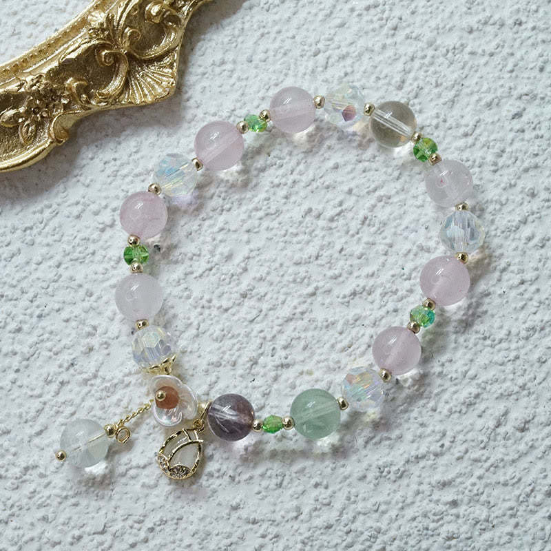Strawberry Quartz Rutilated Quartz Fluorite Flower Healing Bracelet