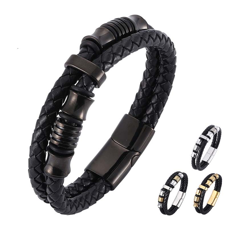 Layered Leather Weave Fortune Bracelet