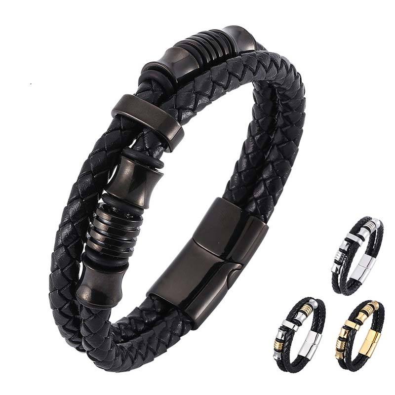 Layered Leather Weave Fortune Bracelet