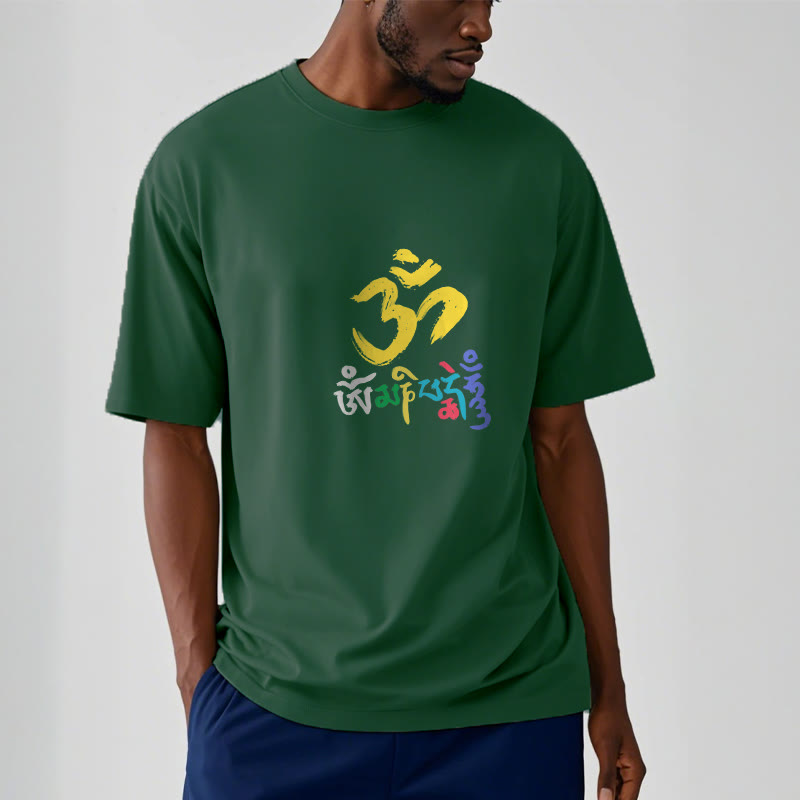 Colorful Om Mani Padme Hum Cotton Tee T-shirt